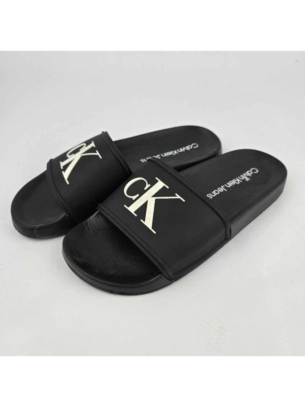 Calvin Klein Jeans Arin Logo Beach Slide Sandals Womens 8M Black CK Logo
